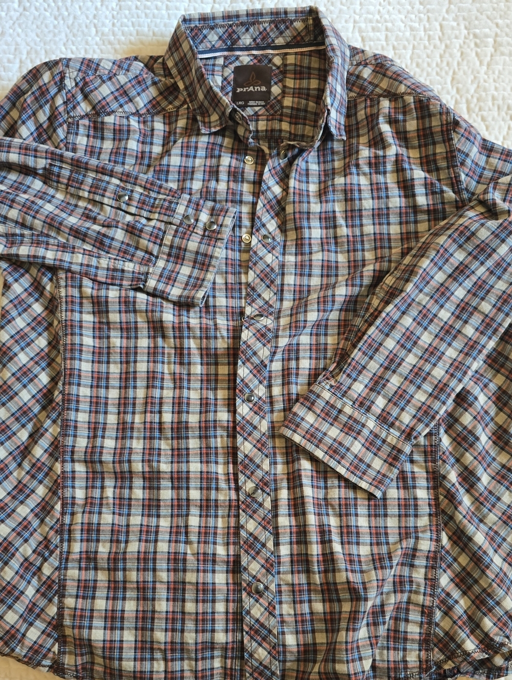 Prana Men's Plaid Button-Down Shirt in Blue and Brown Tones - Size L